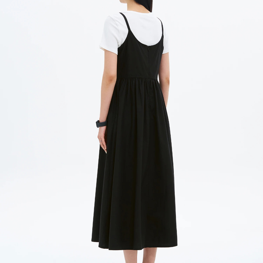 8 seconds 50s Cotton Layered Long Dress — Black