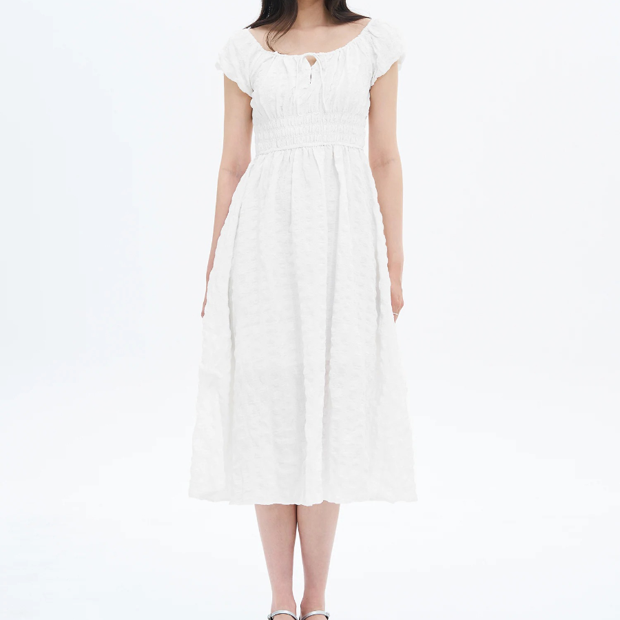 8 seconds Textured Sleeveless Long Dress — White