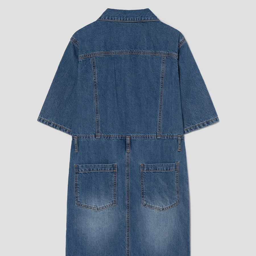 8 seconds Shirt Style Short Sleeve Denim Dress — Blue