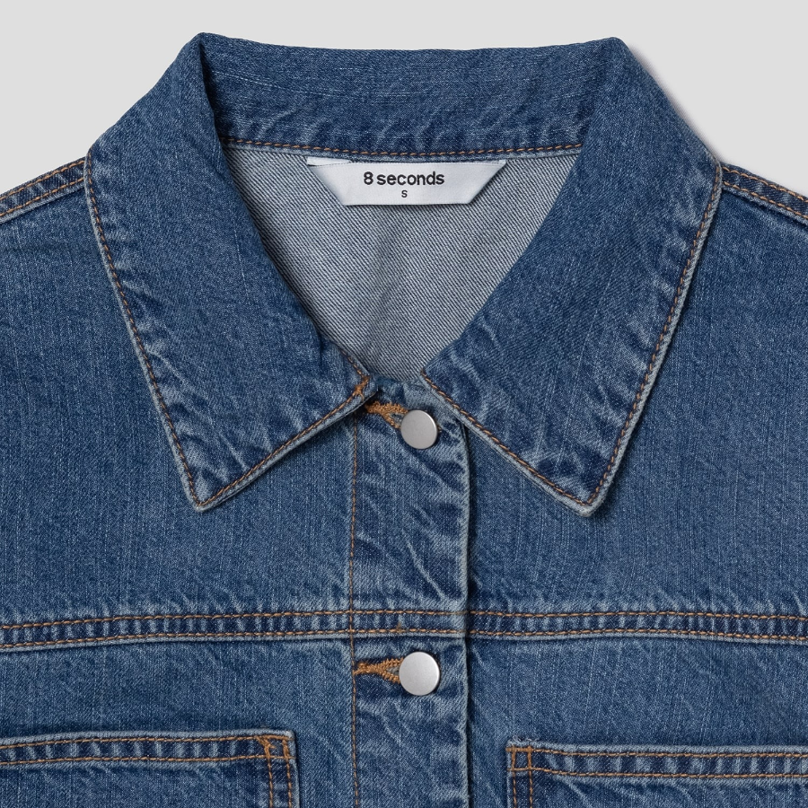 8 seconds Shirt Style Short Sleeve Denim Dress — Blue