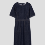 8 seconds Short Sleeve Denim Long Dress — Navy