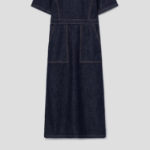 8 seconds Short Sleeve Denim Long Dress — Navy