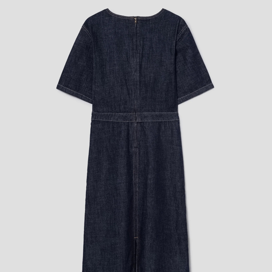 8 seconds Short Sleeve Denim Long Dress — Navy