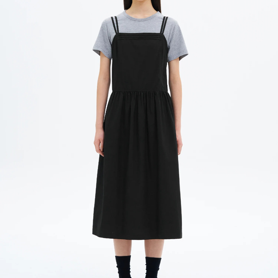 8 seconds Cotton Peach Layered Dress — Black