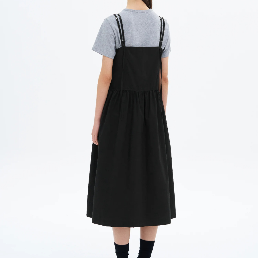 8 seconds Cotton Peach Layered Dress — Black