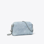 TORY BURCH Fleming Denim-Print Suede Soft Crossbody Bag – Denim