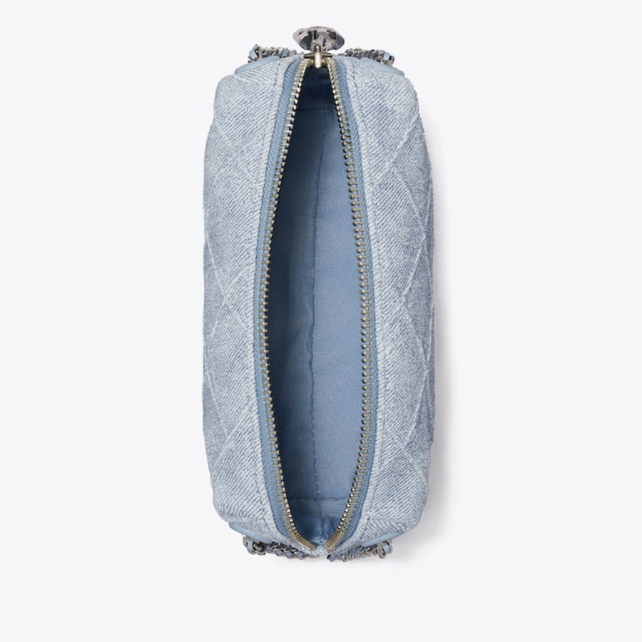 TORY BURCH Fleming Denim-Print Suede Soft Crossbody Bag – Denim