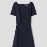 8 seconds Side Shirring Short Sleeve Midi Dress — Navy