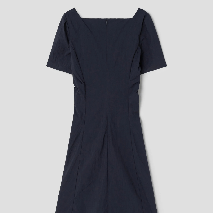 8 seconds Side Shirring Short Sleeve Midi Dress — Navy