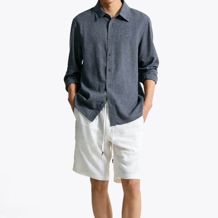 TOMMY HILFIGER [Official Headquarters] Linen Blend Button-Down Shirt (T12F1WSH713MLMPA7)