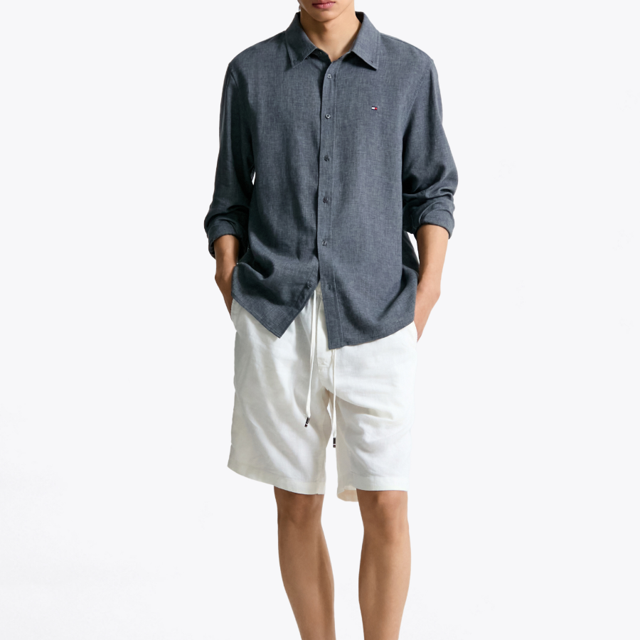 TOMMY HILFIGER [Official Headquarters] Linen Blend Button-Down Shirt (T12F1WSH713MLMPA7)