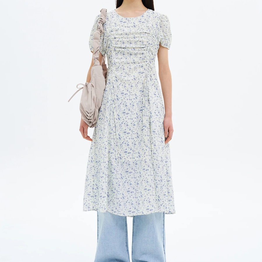 8 seconds Printed Short Sleeve Dress — Ivory