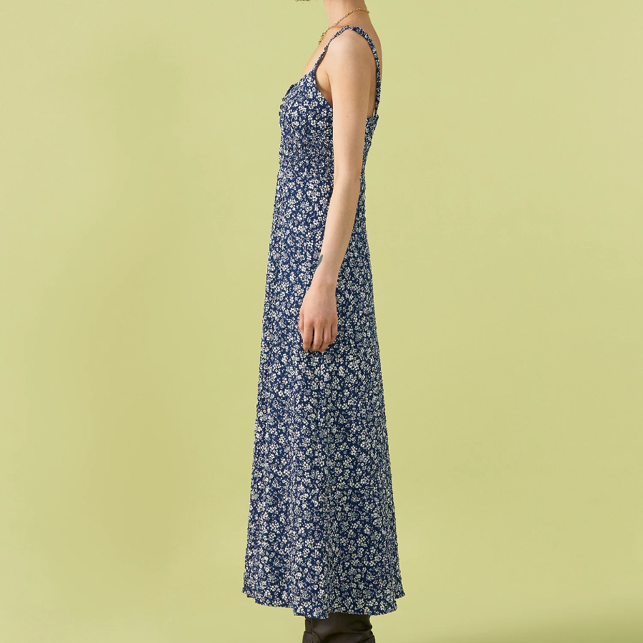 8 seconds Flower Print Sleeveless Long Dress — Navy