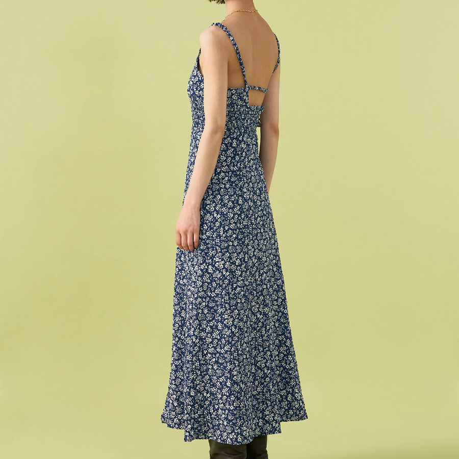 8 seconds Flower Print Sleeveless Long Dress — Navy
