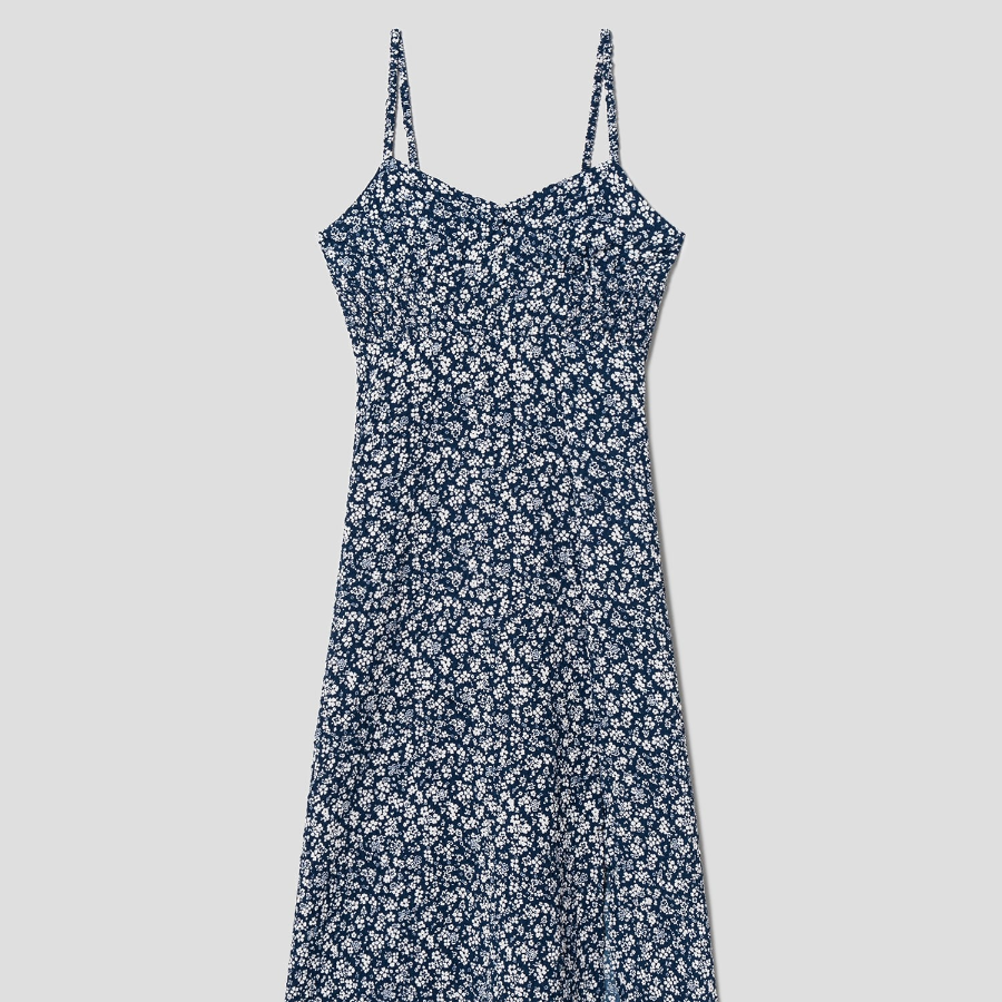 8 seconds Flower Print Sleeveless Long Dress — Navy