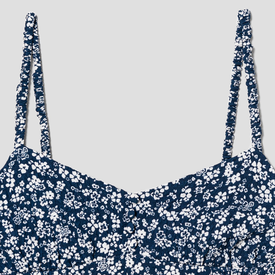 8 seconds Flower Print Sleeveless Long Dress — Navy