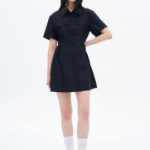 8 seconds 40s Cotton Blend Shirt Mini Dress — Black