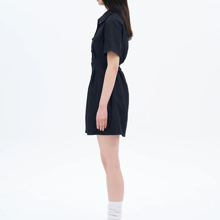 8 seconds 40s Cotton Blend Shirt Mini Dress — Black