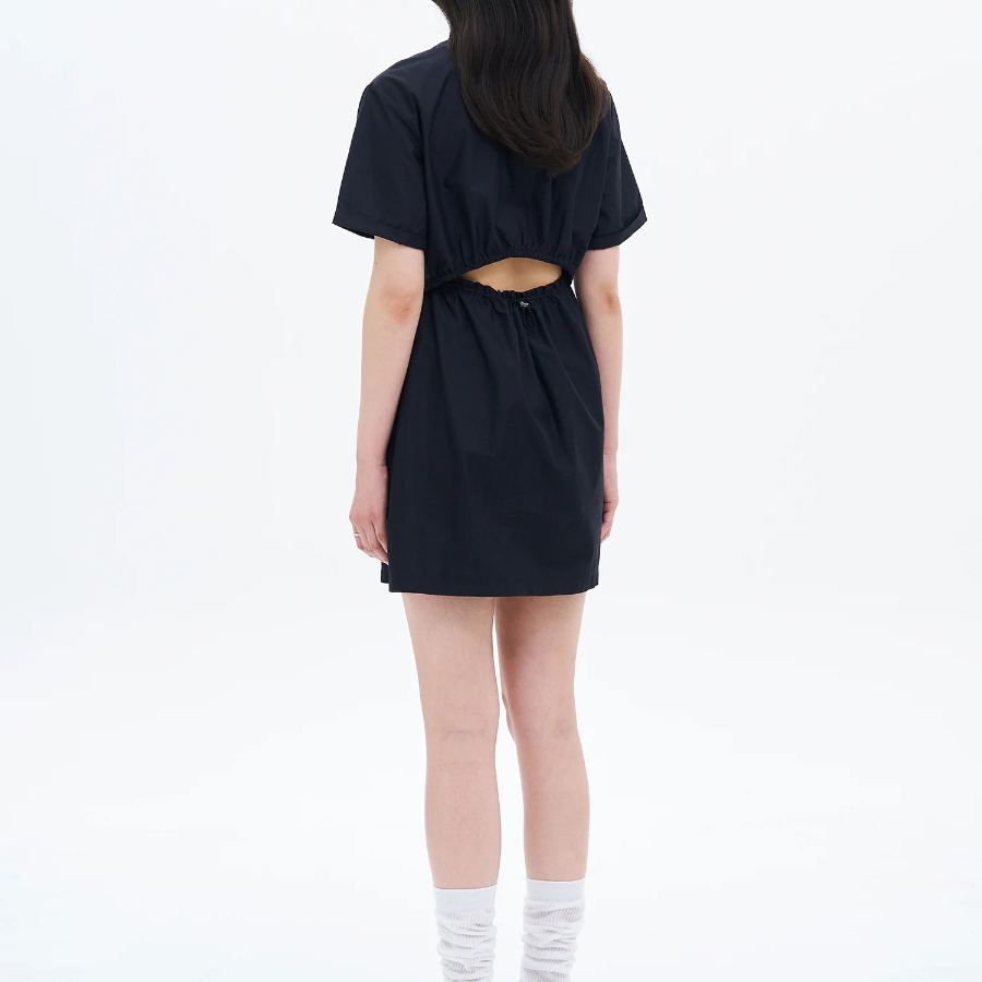 8 seconds 40s Cotton Blend Shirt Mini Dress — Black