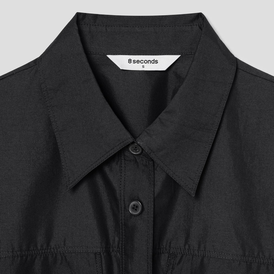8 seconds 40s Cotton Blend Shirt Mini Dress — Black