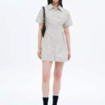 8 seconds 40s Cotton Blend Shirt Mini Dress — Light Gray