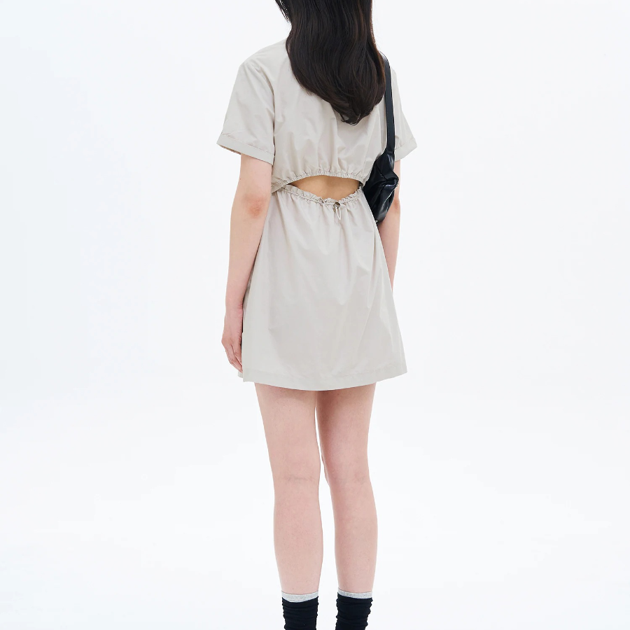 8 seconds 40s Cotton Blend Shirt Mini Dress — Light Gray