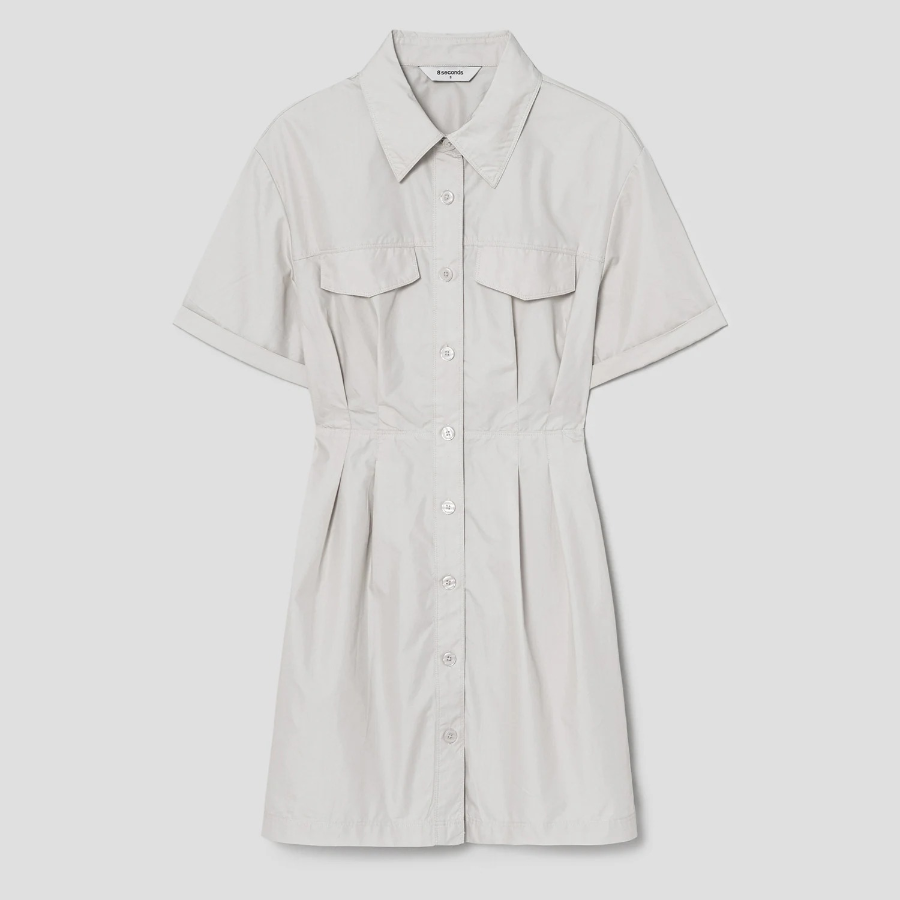 8 seconds 40s Cotton Blend Shirt Mini Dress — Light Gray