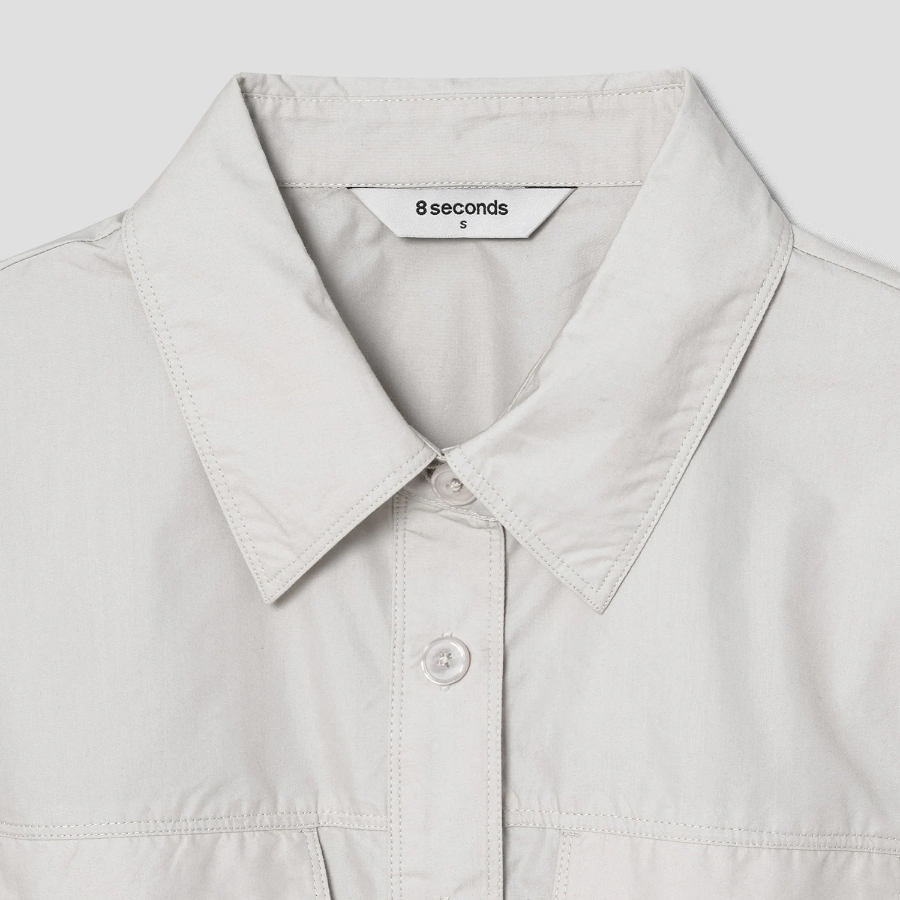8 seconds 40s Cotton Blend Shirt Mini Dress — Light Gray