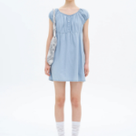 8 seconds Denim Shirring Mini Dress — Sky Blue