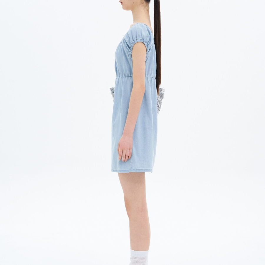 8 seconds Denim Shirring Mini Dress — Sky Blue