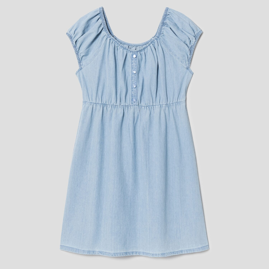 8 seconds Denim Shirring Mini Dress — Sky Blue