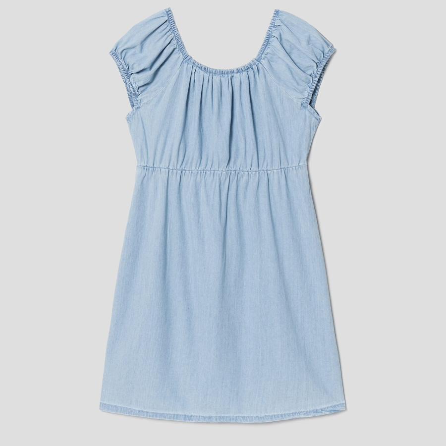 8 seconds Denim Shirring Mini Dress — Sky Blue