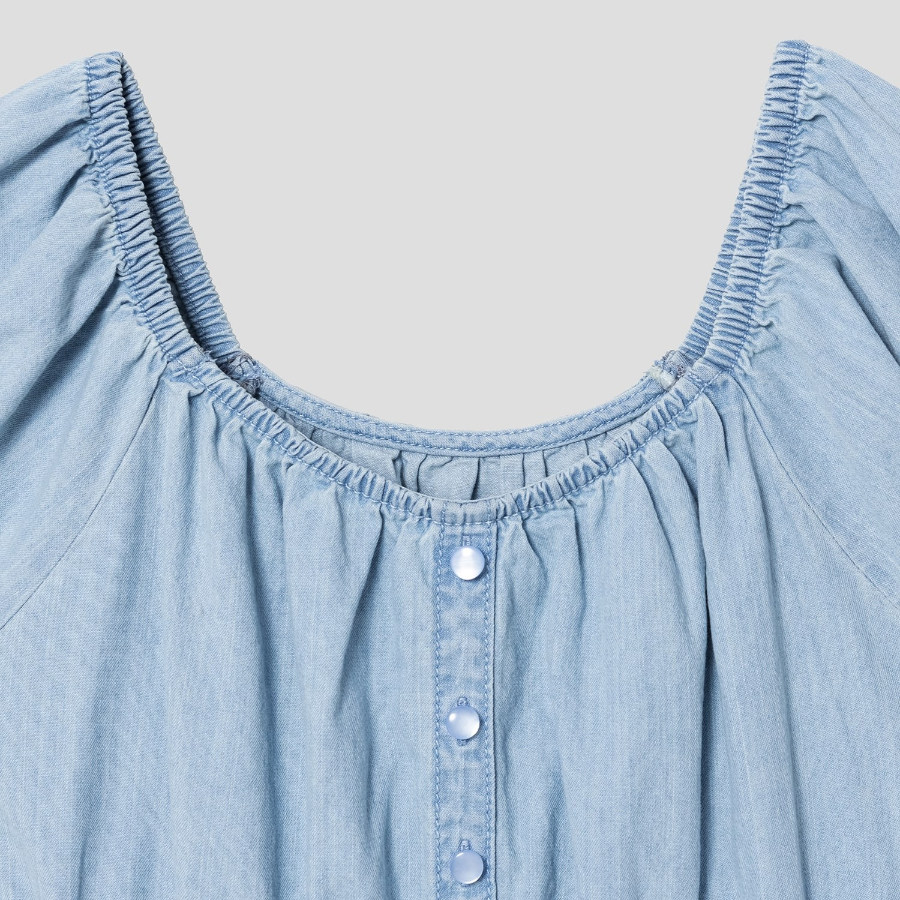 8 seconds Denim Shirring Mini Dress — Sky Blue