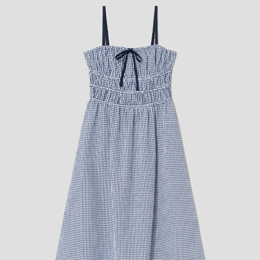 8 seconds Check Smocking Dress — Navy
