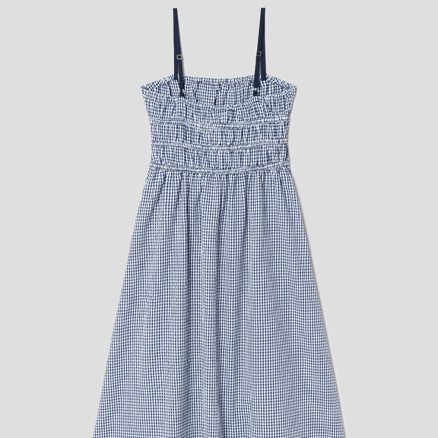 8 seconds Check Smocking Dress — Navy