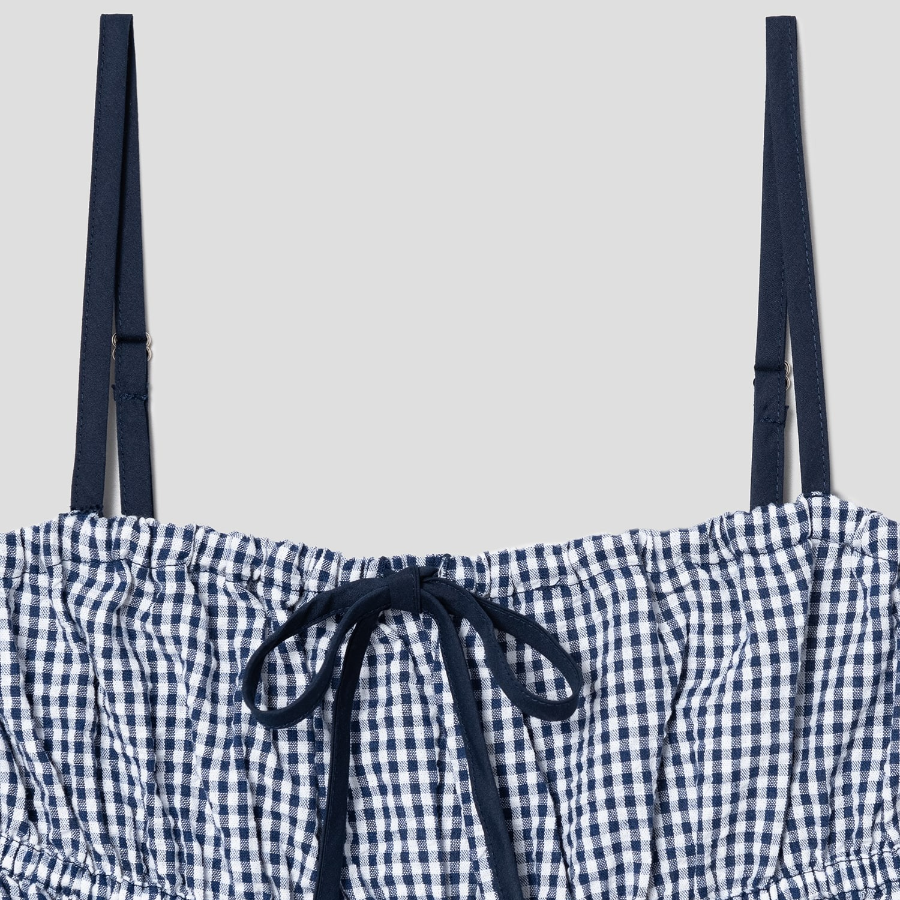 8 seconds Check Smocking Dress — Navy