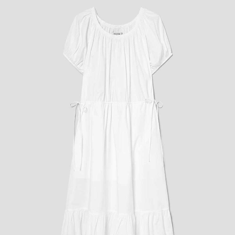 8 seconds Cotton Short Sleeve Long Dress — White