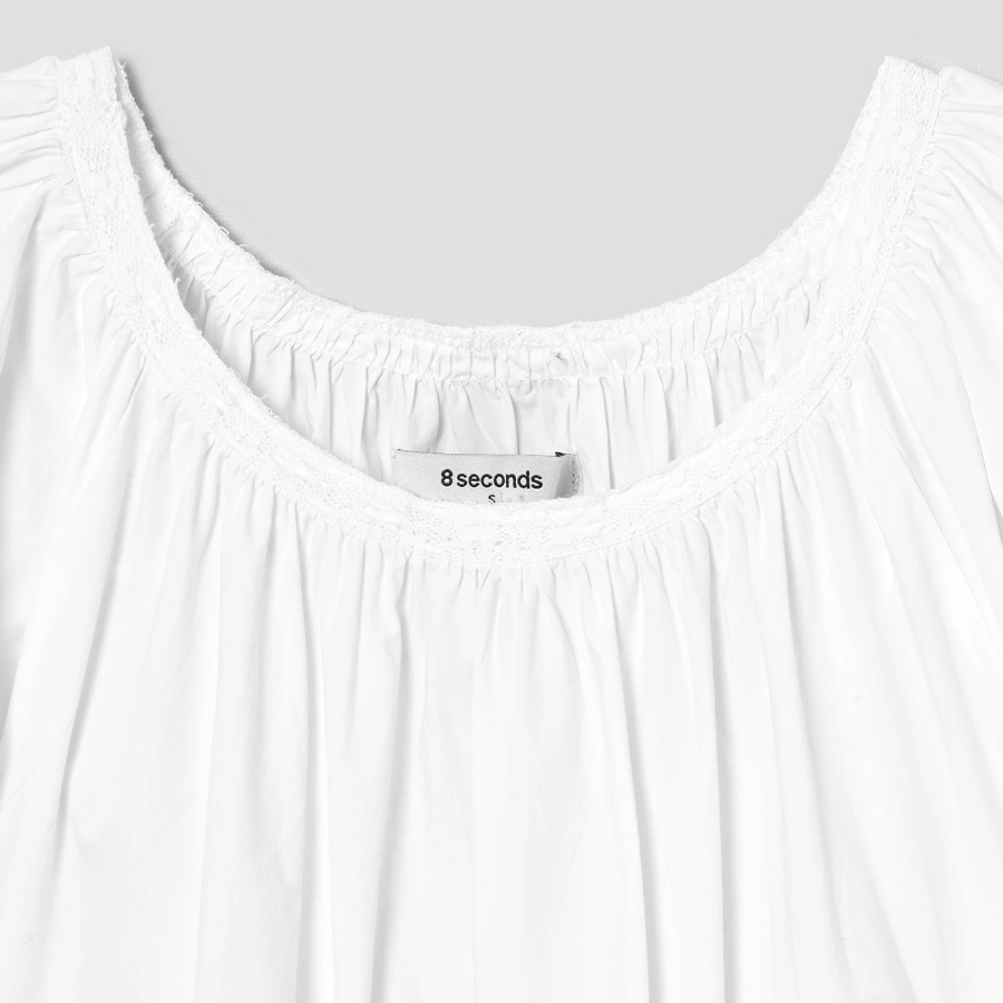 8 seconds Cotton Short Sleeve Long Dress — White