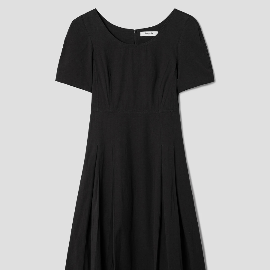 8 seconds Short Sleeve Volume Long Dress — Black
