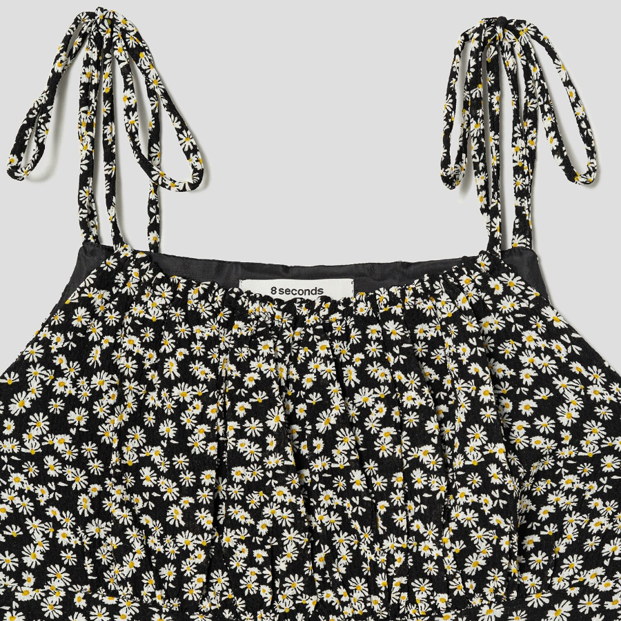 8 seconds Print Sleeveless Mini Dress — Black