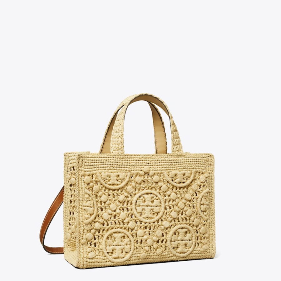 TORY BURCH T Monogram Raffia Square Tote – Natural