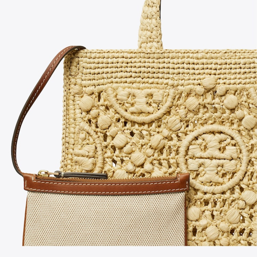 TORY BURCH T Monogram Raffia Square Tote – Natural
