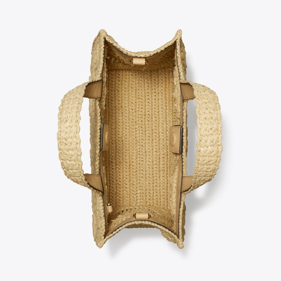 TORY BURCH T Monogram Raffia Square Tote – Natural