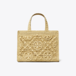 TORY BURCH T Monogram Raffia Square Tote – Natural