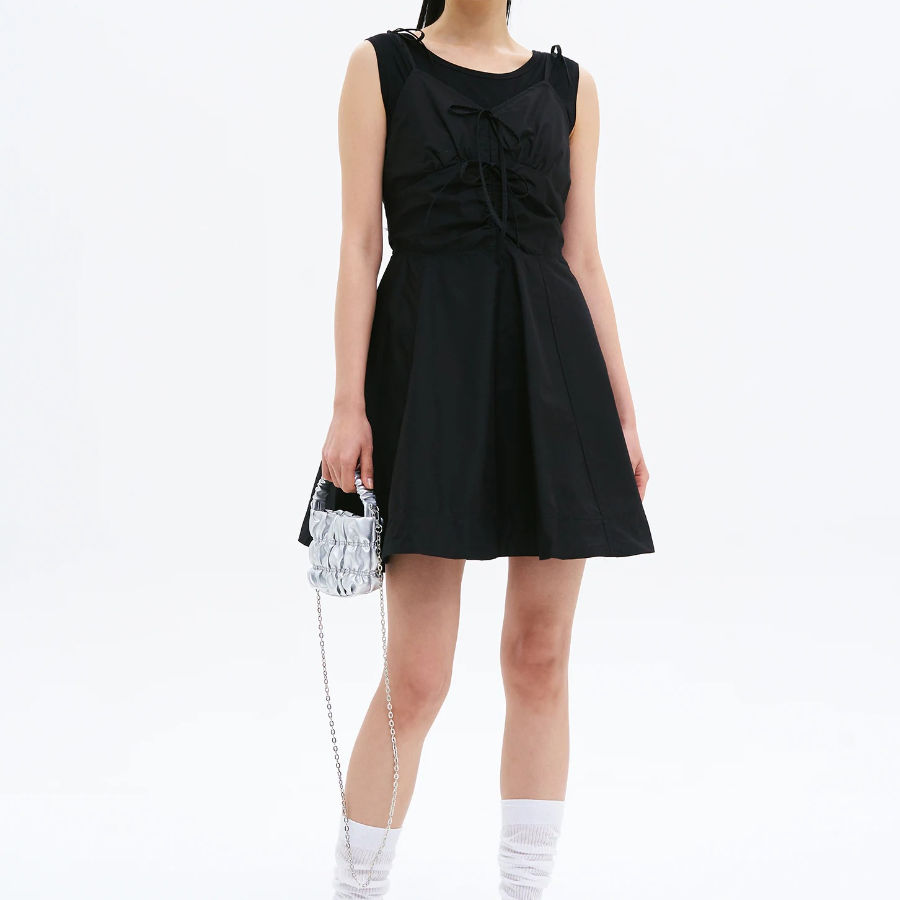 8 seconds Cotton Sleeveless Mini Dress — Black