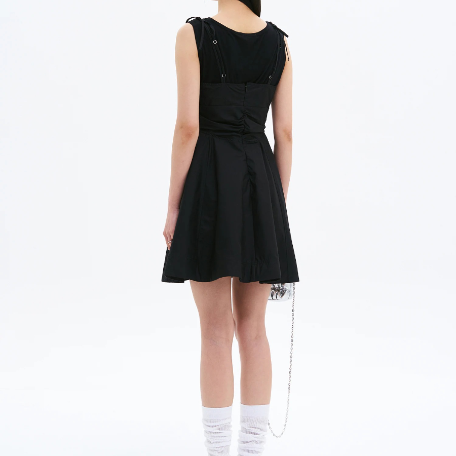 8 seconds Cotton Sleeveless Mini Dress — Black