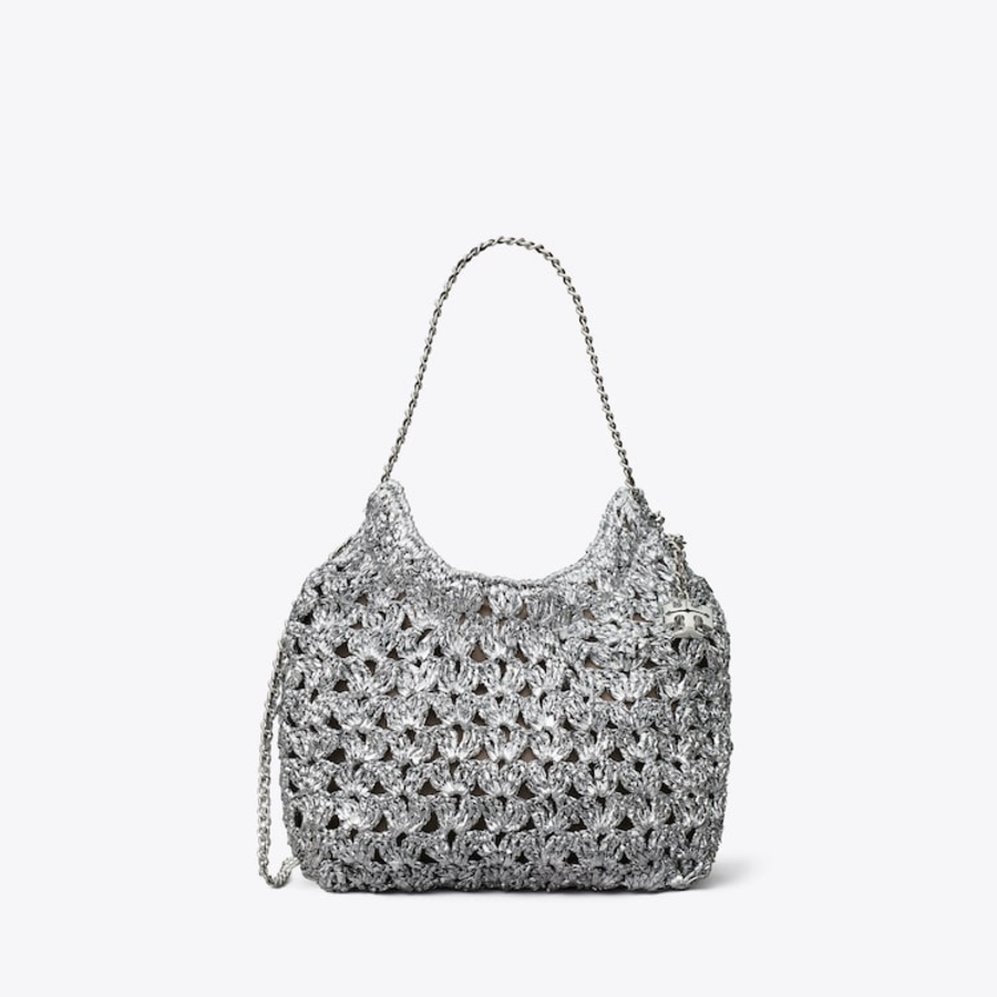 TORY BURCH Fleming Woven Mini Hobo Bag – Silver