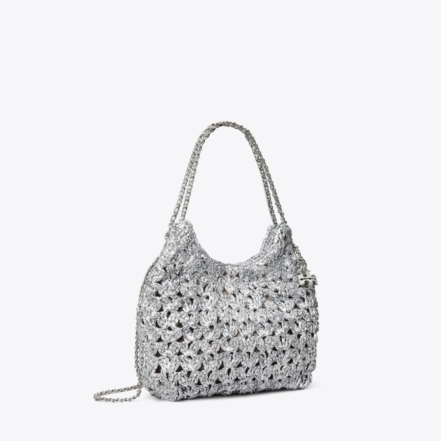 TORY BURCH Fleming Woven Mini Hobo Bag – Silver