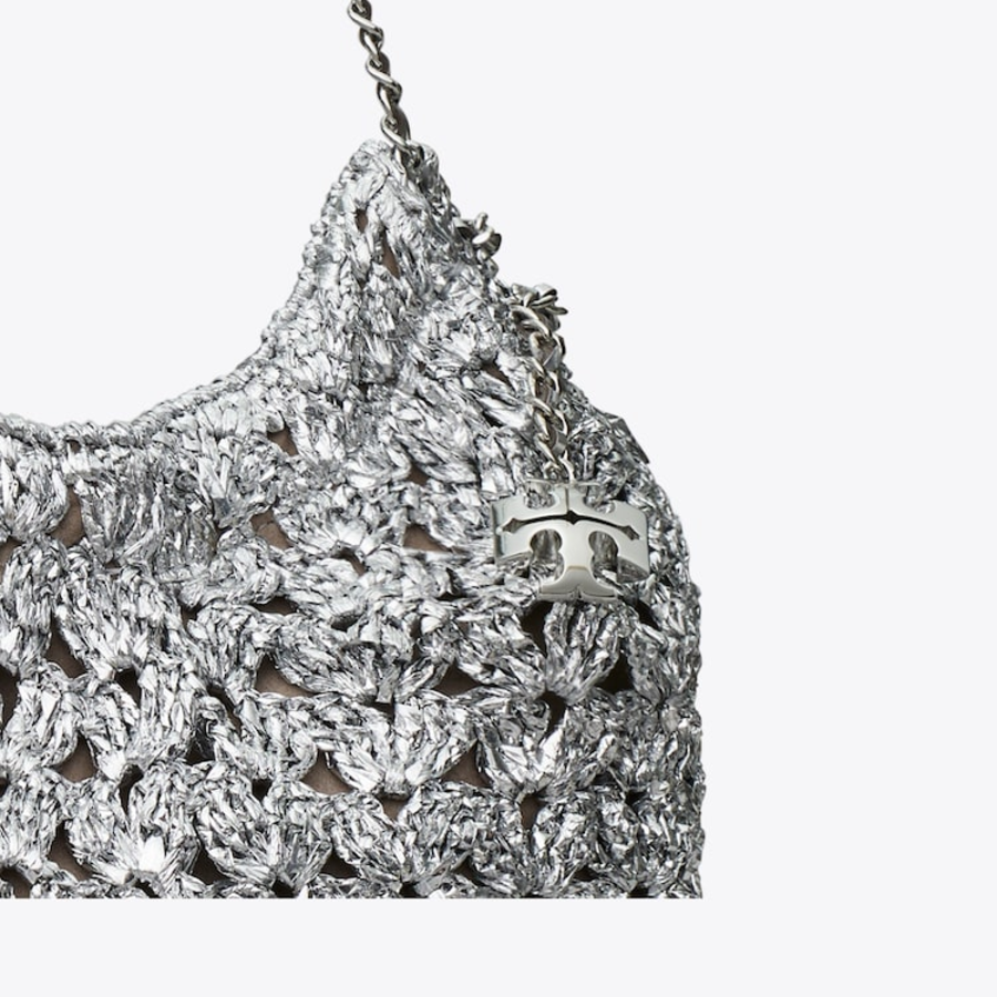 TORY BURCH Fleming Woven Mini Hobo Bag – Silver