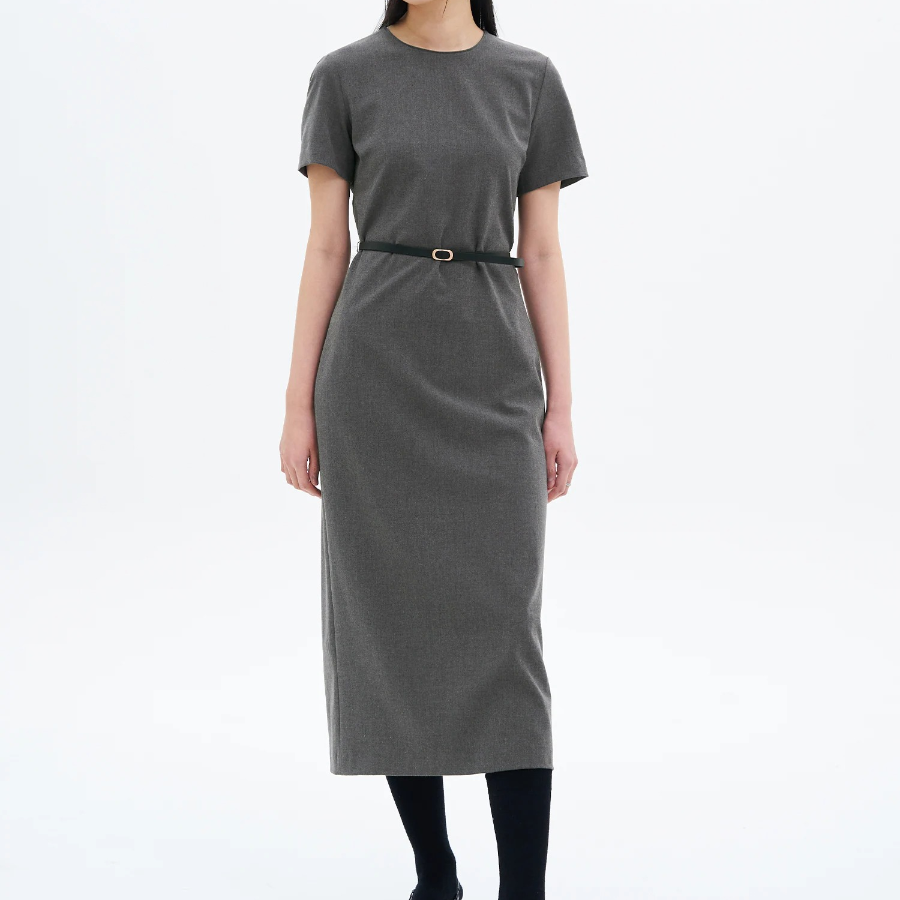 8 seconds Belted Blended Dress — Dark Gray